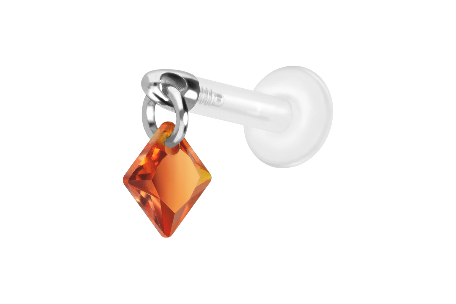 PTFE Labret Piercing mit Innengewinde + Titan-Aufsatz KRISTALLQUADRAT